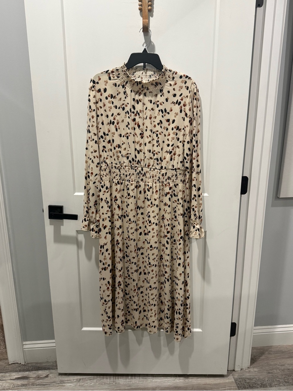 Boutique Cream Animal Spot Print Long Sleeve Midi Dress